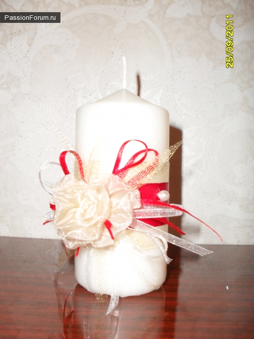 Бокалы, свеча, подвязка - красно-белый комплект